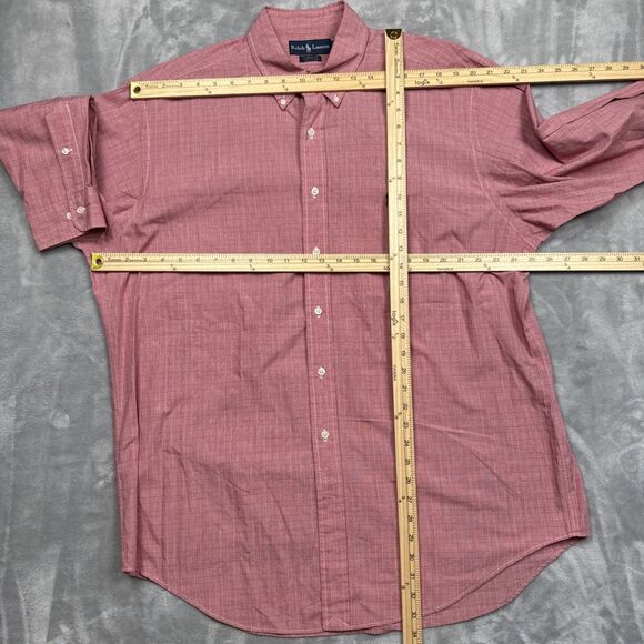 Ralph Lauren Shirt Mens 17 32/33 Coral Plaid Long Sleeve Button Down Pony Logo - Picture 4 of 6